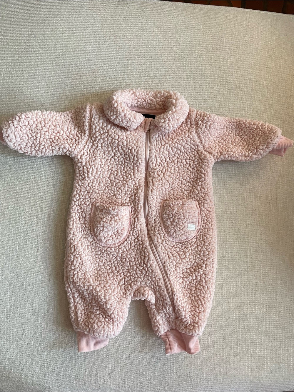 7 For All Mankind Pink Sherpa Infant Footed One-Piece